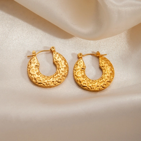 Mode Titanstahl Gold Creolen Für Damen Luxus Gehämmert Textur Stern Geometrisch Edelstahl Schmuck Geschenk