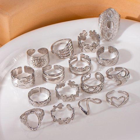 Böhmischer Titanstahl Offener Ring Für Damen Retro Geometrische Blume Herz Böser Blick Verstellbarer Fingerring Nicht Verblassend Schmuck Geschenk