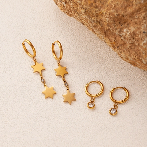 Roestvrij Staal Goud Vergulde Ster Maan Hanger Oorbellen Voor Vrouwen Mode Elegante Strass Bedeltje Sieraden Cadeau