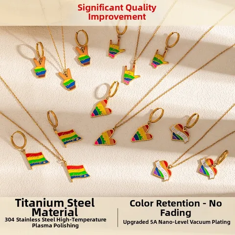 Regenbogen Edelstahl Pride Halskette Herz Handzeichen Anhänger Vergoldet Schmuck Für Damen LGBTQ Unterstützung Liebe Accessoire