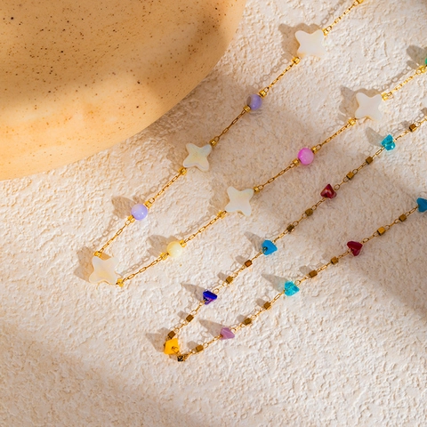Boho Edelstahl Herz Kleeblatt Anhänger Halskette Für Damen Bunte Perlen Dopamin Stil Gold Vergoldet Stern Charm Schmuck Geschenk