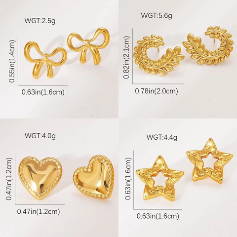 Edelstahl Gold Schleife Herz Stern Blatt Ohrstecker Für Damen Minimalistisch Hohl Geometrischer Edelstahl Schmuck