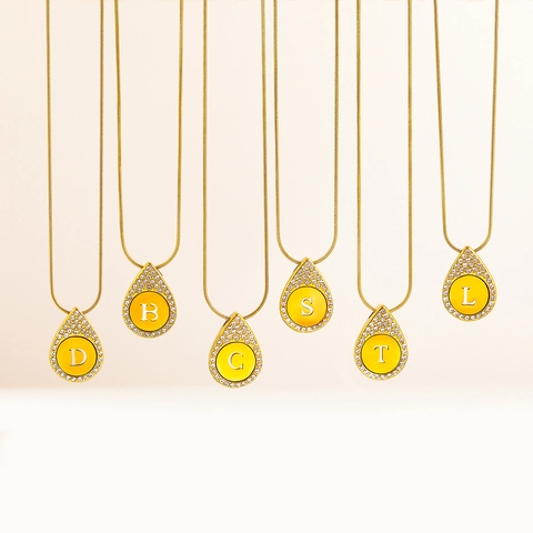 Titanstahl Wassertropfen Anfangsbuchstabe Halskette Und Ohrringe Mit Strass Mode Gold Schmuck Für Damen Alphabet A-Z