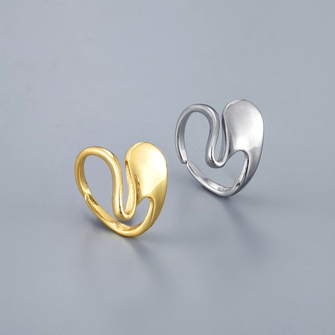 Modern S925 Sterling Silver Irregular Fluid Open Ring For Women Men Minimalist Molten Liquid Lava Geometry Adjustable Ring Jewelry