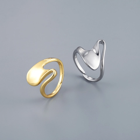 Modern S925 Sterling Silver Irregular Fluid Open Ring For Women Men Minimalist Molten Liquid Lava Geometry Adjustable Ring Jewelry