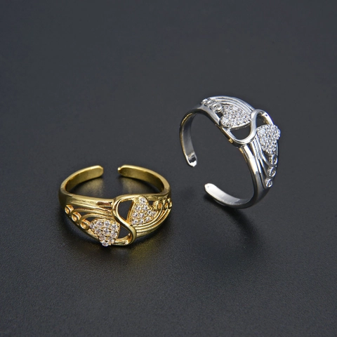 Romantic Double Interlocking Heart Open Ring Copper With Zirconia Gold Silver Plated Adjustable Finger Ring For Women Gift