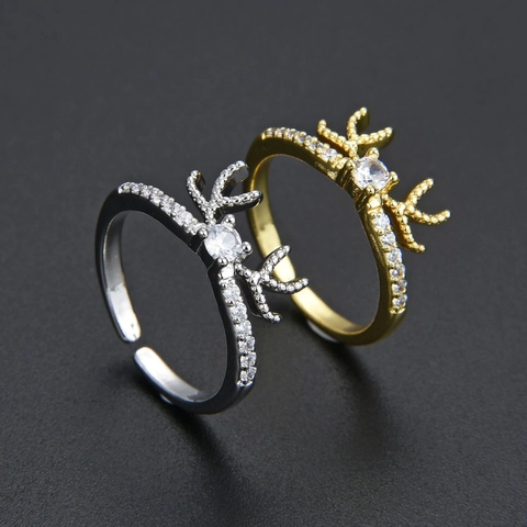 Eleganter Geweih-Form Offener Ring Für Damen Kupfer Zirkonia Hirschhorn Verstellbarer Ring Weihnachts-Schmuck Geschenk Gold Silber