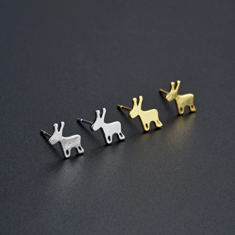 Minimalisti Orecchini a Bottone a Forma di Cervo Con Perno in Argento Sterling 925 Rame Alce Renna Orecchini per Donna Regalo di Natale
