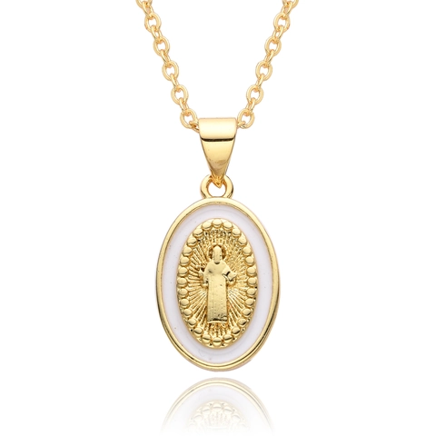 Collar Con Colgante Ovalado de la Virgen María de Cobre Chapado en Oro Vintage Joyería Religiosa de Esmalte de Colores Para Mujer Regalo