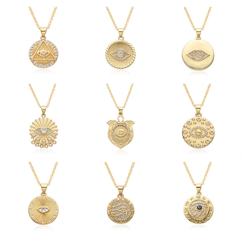 Collier Pendentif Mauvais Oeil Oeil D'Horus En Cuivre Plaqué Or Zircone Pour Hommes Femmes Bijoux Style Bohème Exotique Cadeau