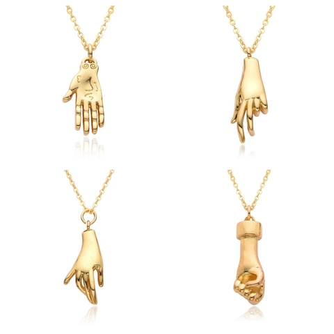Vintage Gold Plated Copper Hand Gesture Hamsa Hand Pendant Necklace Evil Eye Zirconia Chain Necklace Women Jewelry Gift