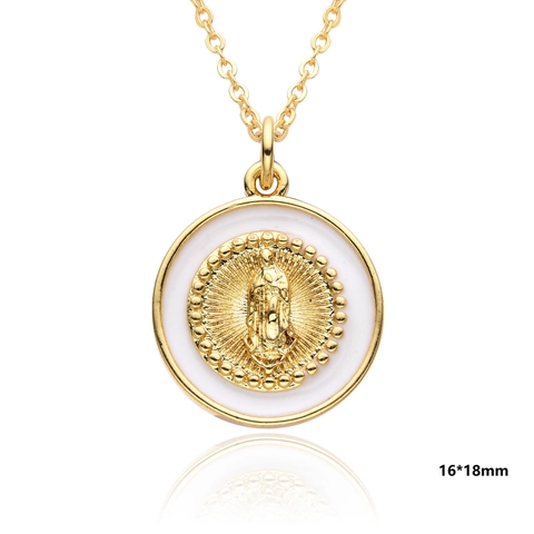 Religiöse Jungfrau Maria Emaille Runde Anhänger Halskette Für Damen Vergoldetes Kupfer Christlich Guadalupe Schmuck Geschenk