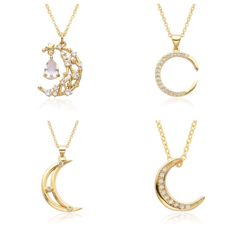 Collier Pendentif Étoile Lune en Cuivre Plaqué Or pour Femmes Exquis Bijoux Célestes en Strass Micro-incrustés Cadeau