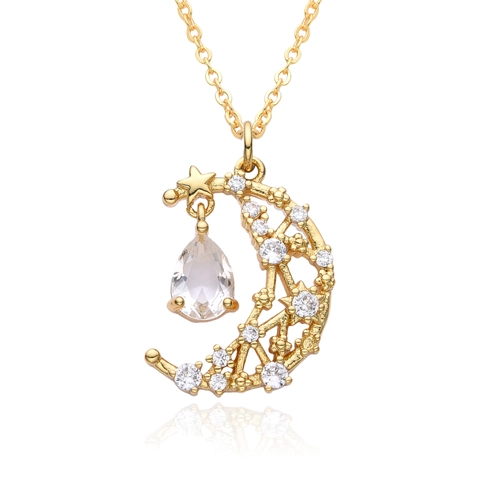 Collier Pendentif Étoile Lune en Cuivre Plaqué Or pour Femmes Exquis Bijoux Célestes en Strass Micro-incrustés Cadeau