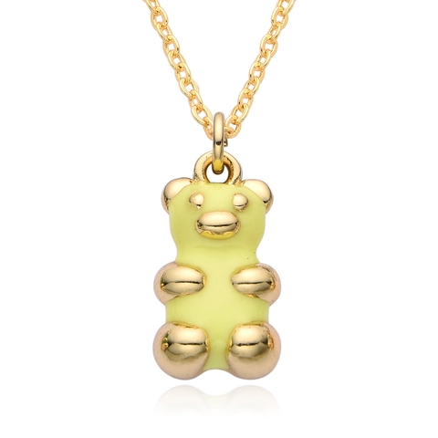 Fashion 18K Gold Plated Copper Bear Pendant Necklace Colorful Enamel Gummy Bear Animal Charm Necklace Jewelry Gift Women