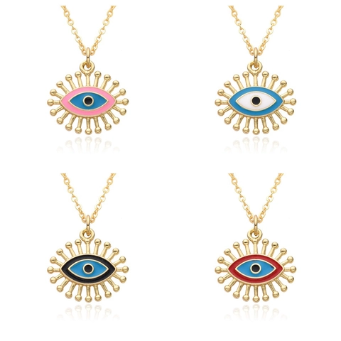 Fashion Gold Plated Copper Evil Eye Pendant Necklace With Turkish Blue Eye Enamel Zirconia Micro Pave Charm Jewelry Gift For Women