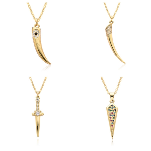 Vergoldete Kupfer Zirkonia Anhänger Halskette Für Damen Mode Schwert Horn Böser Blick Pfeilspitze Zierlicher Schmuck Elegantes Accessoire