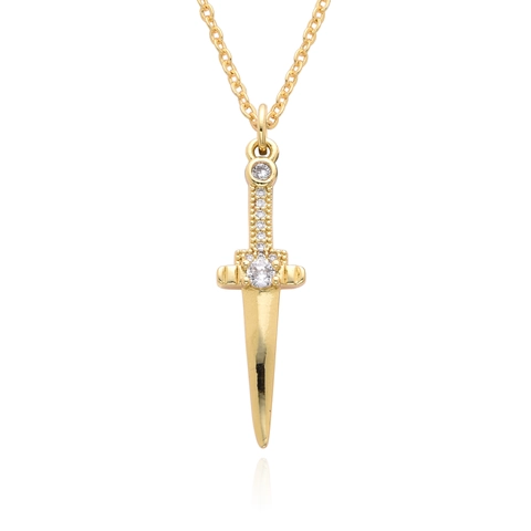 Vergoldete Kupfer Zirkonia Anhänger Halskette Für Damen Mode Schwert Horn Böser Blick Pfeilspitze Zierlicher Schmuck Elegantes Accessoire