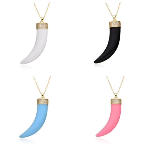 Trendige Kupfer Vergoldete Ochsenhorn Anhänger Halskette Mit Zirkonia Mikro Inlay Emaille Italienisches Horn Schmuck Für Damen