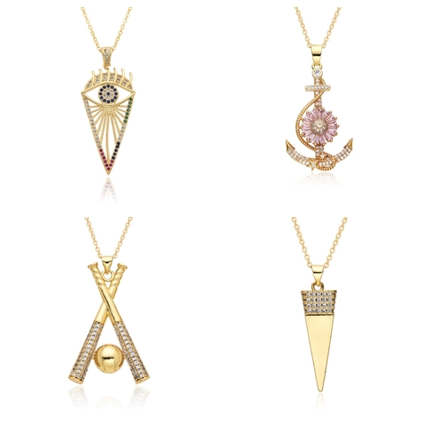 Mode Vergoldete Kupfer Halskette Bunte Zirkonia Böser Blick Anker Baseballschläger Kegel Anhänger Halskette Für Damen Schmuck