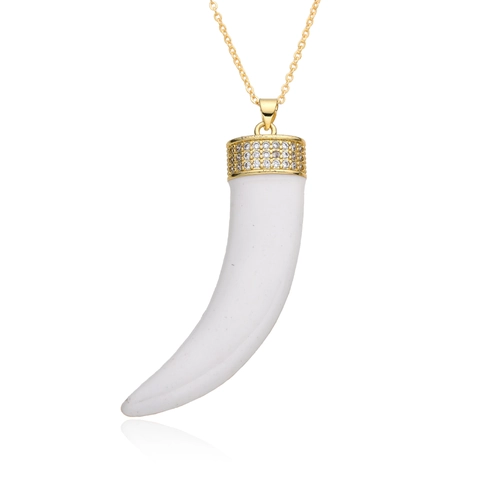 Trendige Kupfer Vergoldete Ochsenhorn Anhänger Halskette Mit Zirkonia Mikro Inlay Emaille Italienisches Horn Schmuck Für Damen