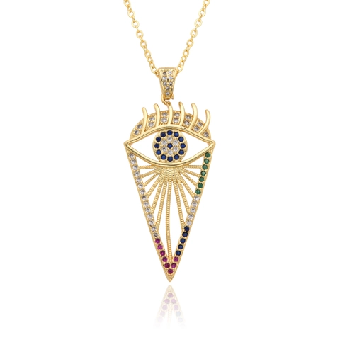 Mode Vergoldete Kupfer Halskette Bunte Zirkonia Böser Blick Anker Baseballschläger Kegel Anhänger Halskette Für Damen Schmuck