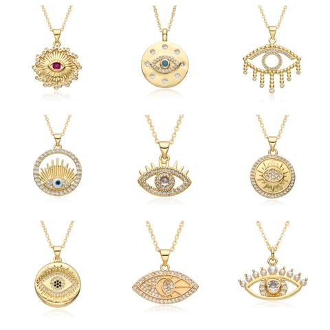 Collier Pendentif Mauvais Œil en Cuivre Plaqué Or 18K Pour Femme Micro-Incrusté de Zircone Soleil Étoile Bijoux Bohème