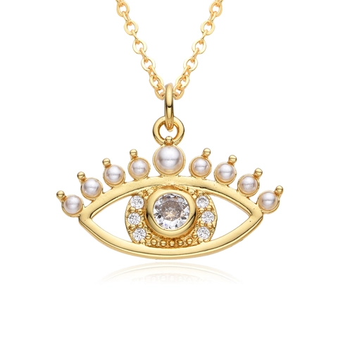Collier Pendentif Mauvais Œil en Cuivre Plaqué Or 18K Pour Femme Micro-Incrusté de Zircone Soleil Étoile Bijoux Bohème