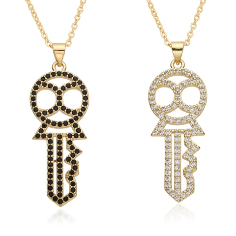 Fashion Copper Plated Hollow Key Pendant Necklace For Women Elegant Micro Inlaid Rhinestone Key Clavicle Chain Jewelry Gift