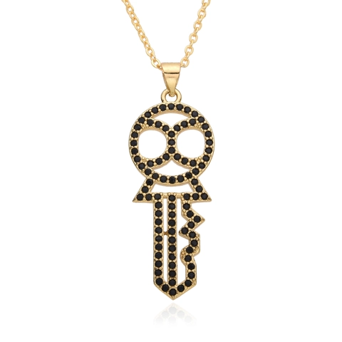 Fashion Copper Plated Hollow Key Pendant Necklace For Women Elegant Micro Inlaid Rhinestone Key Clavicle Chain Jewelry Gift