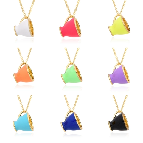 Collier Pendentif Tasse à Café Créatif en Cuivre Plaqué Or Véritable Émail Motif Cœur Bijoux de Charme pour Femmes Cadeau Quotidien