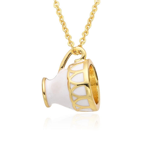 Enamel Teacup Pendant Necklace Gold Plated Copper Hollow Coffee Cup Charm Colorful Fashion Jewelry For Women Gift