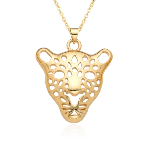 Collar de Colgante de Animal de Cobre Chapado en Oro Zirconia León Lobo Leopardo Elefante Joyería Hip Hop para Mujer