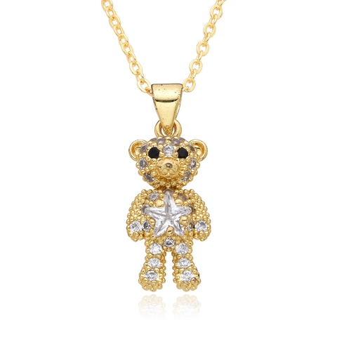 Cute Teddy Bear Copper Gold Plated Necklace For Women Micro Pave Rhinestone Animal Rabbit Scorpion Pendant Clavicle Chain Jewelry