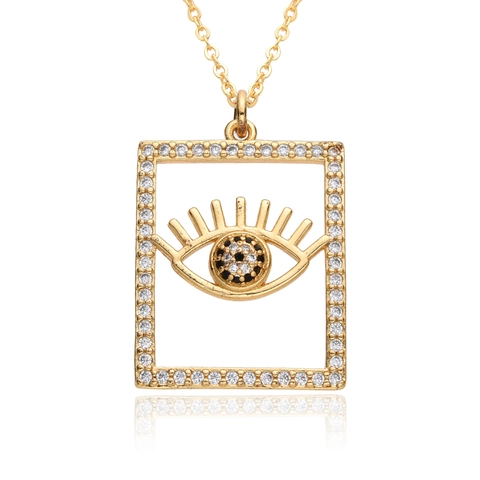 Collier en Cuivre Micro-Pavé Zirconia Bleu Minimaliste Mauvais Œil Arbre de Vie Collier Pendentif pour Femme Bijoux Cadeau