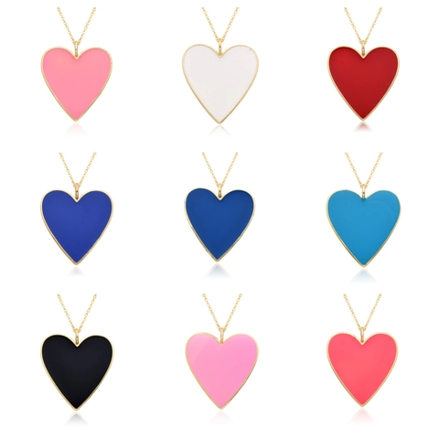 Fashion Gold Plated Copper Heart Pendant Necklace For Women Colorful Drip Oil Enamel Minimalist Jewelry Valentine's Gift