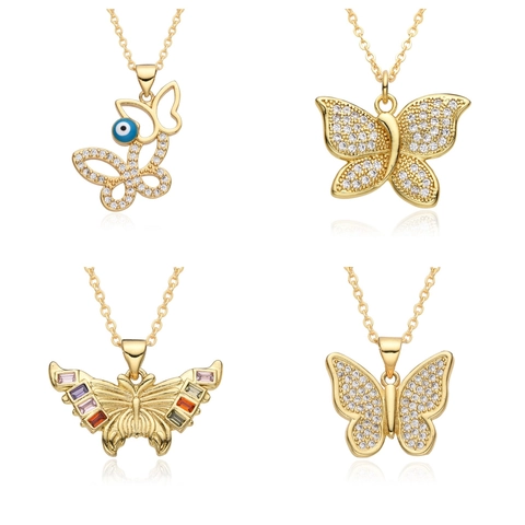 Elegant Copper Gold Butterfly Pendant Necklace For Women Exquisite Rhinestone Evil Eye Clavicle Chain Jewelry Gift Unique Geometric Fashion Accessory