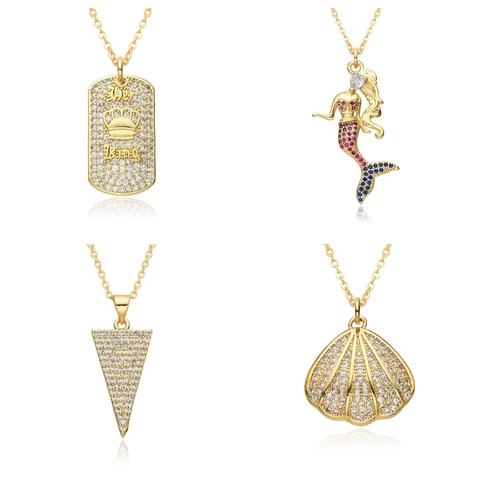 Fashion 18K Gold Plated Copper Necklace For Women Mermaid Shell Mother Child Heart Zirconia Pendant Jewelry Gift Necklaces