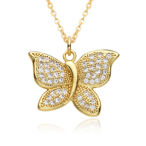 Elegant Copper Gold Butterfly Pendant Necklace For Women Exquisite Rhinestone Evil Eye Clavicle Chain Jewelry Gift Unique Geometric Fashion Accessory