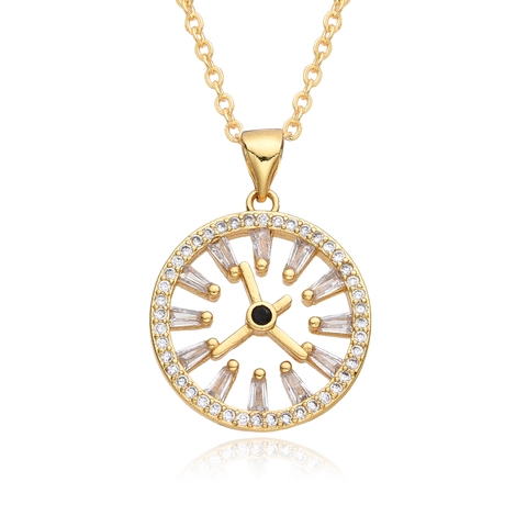 Collar de Colgante de Reloj de Cobre Circonia Herradura Trébol Corazón Alado Joyería para Mujer Moda Diaria de Viaje