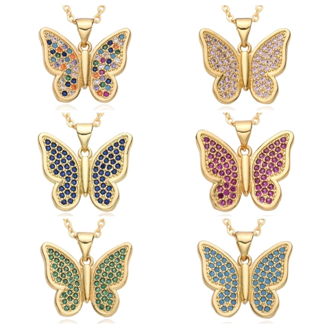 Butterfly Pendant Necklace 18K Gold Plated Copper Micro Pave Zirconia Clavicle Chain Jewelry For Women Elegant Hanging Accessory