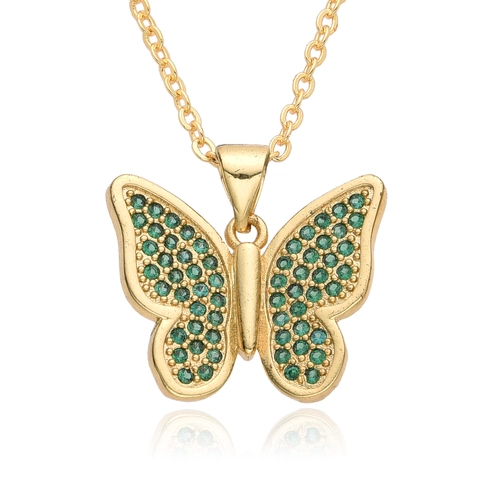 Butterfly Pendant Necklace 18K Gold Plated Copper Micro Pave Zirconia Clavicle Chain Jewelry For Women Elegant Hanging Accessory
