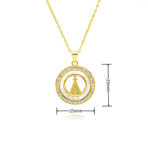Collier Pendentif Religieux Vierge Marie Saint Jude en Cuivre Plaqué Or 18K Zircon Nacre Bijoux pour Femmes