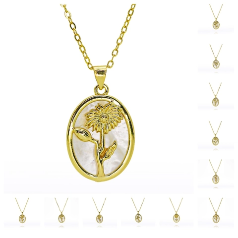 Collier Pendentif Fleur en Cuivre Vintage pour Femme Élégant Ovale Tournesol Rose Incrustation de Perles Artificielles Bijoux