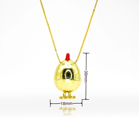 Collier Pendentif Poussin en Œuf Créatif en Cuivre et Zirconia pour Femmes Plaqué Or Animal Mignon Poli Miroir Bijoux de Fête de Pâques