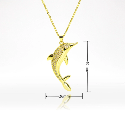 Fashion 18K Gold Plated Copper Animal Pendant Necklace With Rhinestone Dolphin Elephant Hummingbird Jewelry For Women
