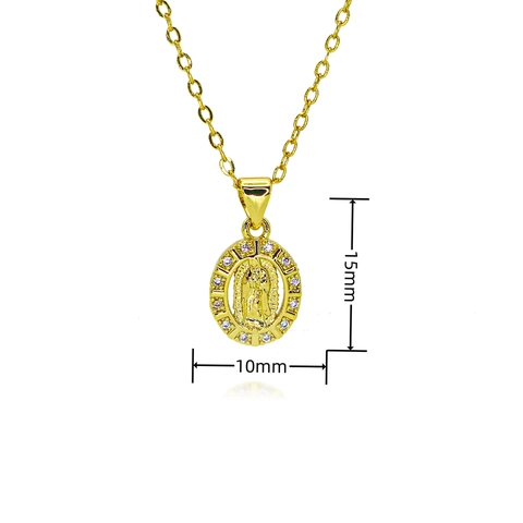 Collar de Colgante de Virgen María Ovalado de Esmalte Vintage Oro Galvánico Cobre Figura Religiosa Joyería Para Mujer