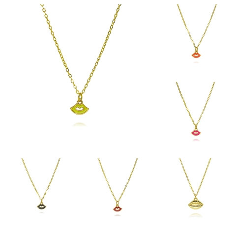 Minimalistische Koperen Vergulde Lippen Hanger Ketting Kleurrijke Emaille Mond Charm O-Ketting Mode Sieraden Voor Vrouwen Dagelijks
