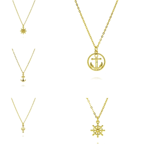 Gold Plated Copper Zirconia Nautical Necklace For Women Anchor Rudder Moon Sword Pendant Fashion Clavicle Chain Jewelry