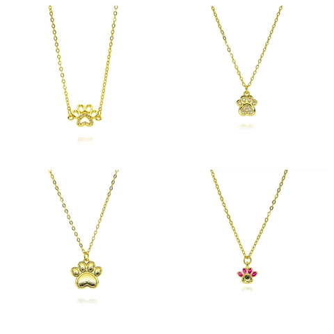 Halskette mit Katzenpfoten-Anhänger für Damen Vergoldet Kupfer Zirkonia Herz Emaille Tier Schmuck Schlüsselbein Kette Geschenk